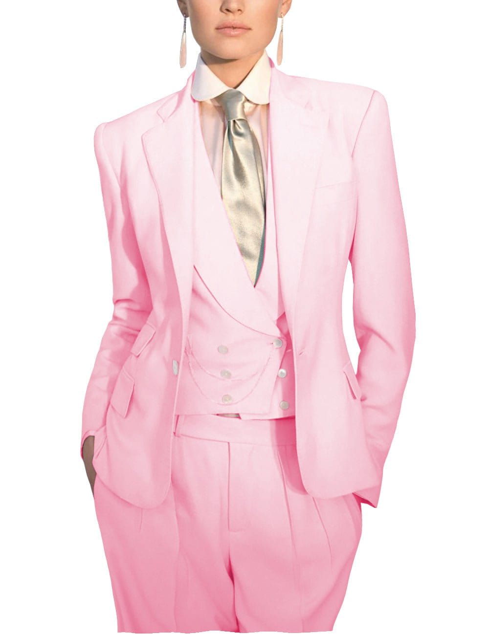 solovedress Women's Slim 3 Piece Suit Solid Color Notch Lapel Bussiness Suit (Blazer+Pants+Vest)
