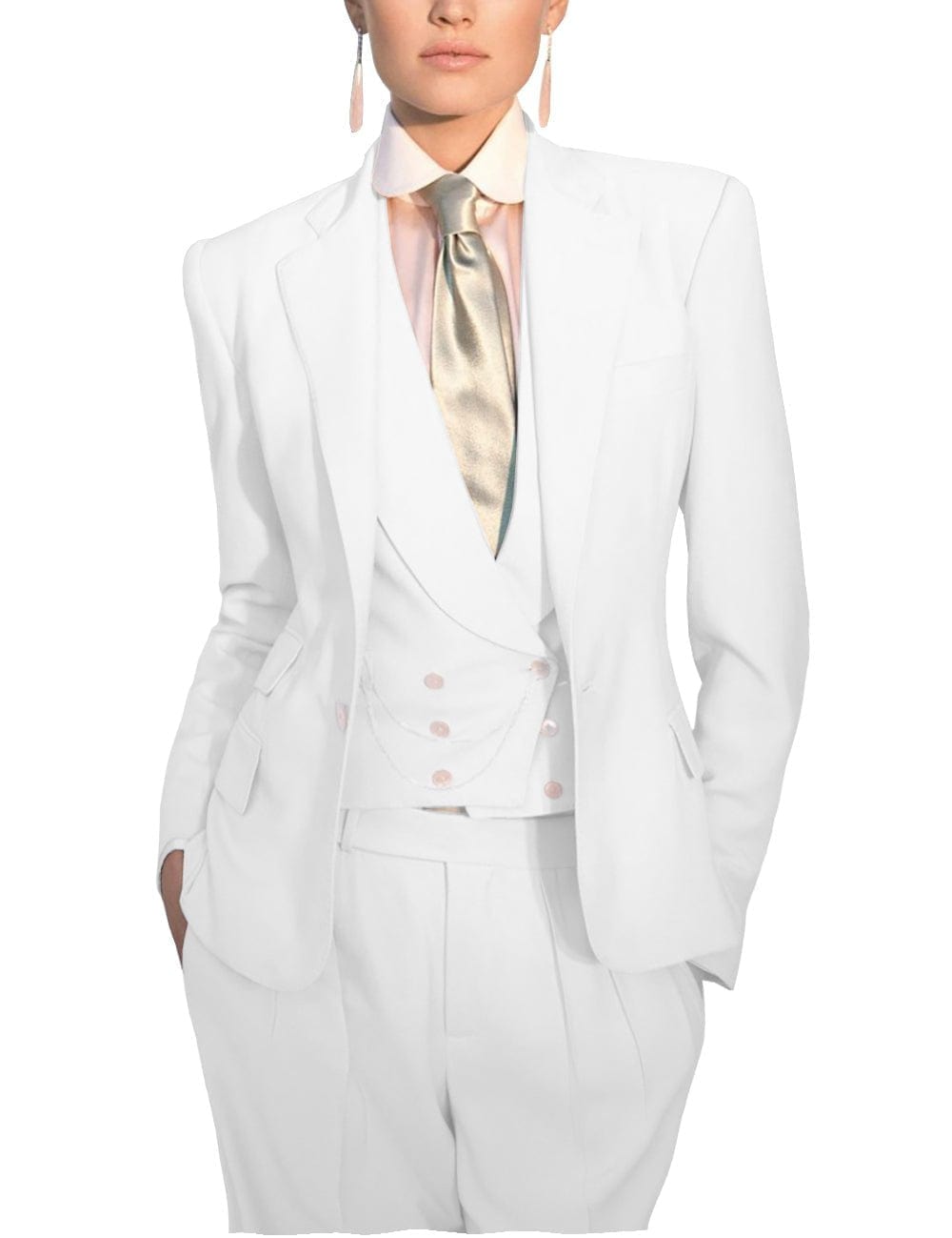 solovedress Women's Slim 3 Piece Suit Solid Color Notch Lapel Bussiness Suit (Blazer+Pants+Vest)