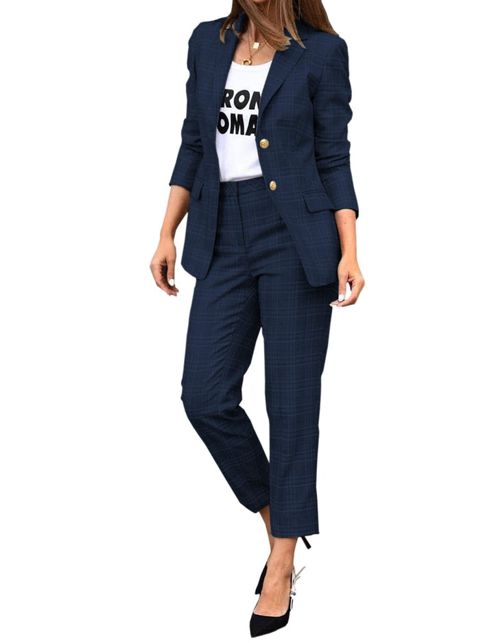 solovedress Women's Suit 2 Piece Fashionable Casual Plaid Jacket (Blazer+Pants)