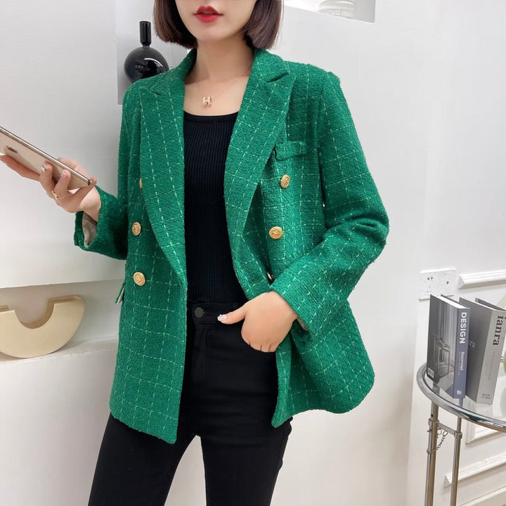 solovedress Women’s Vintage Plaid Tweed Double Breasted Blazer