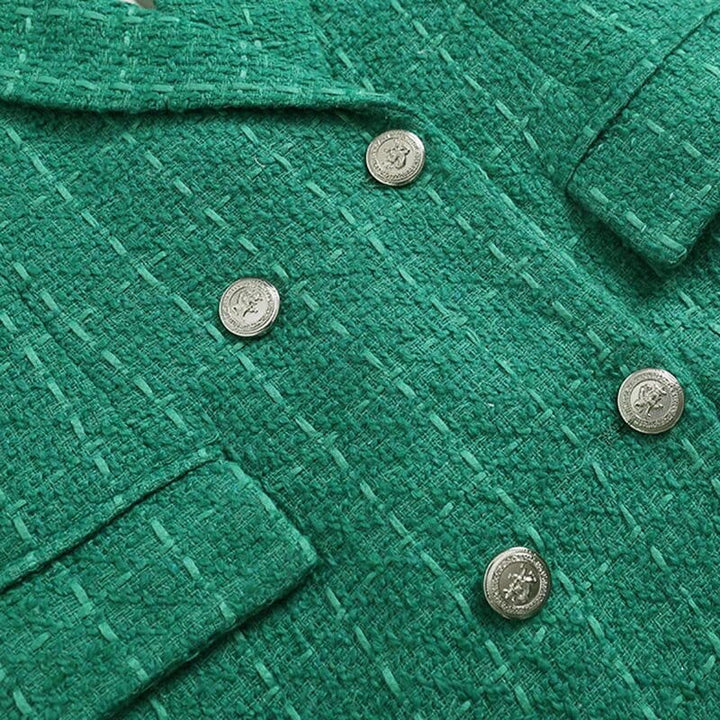 solovedress Women’s Vintage Plaid Tweed Double Breasted Blazer