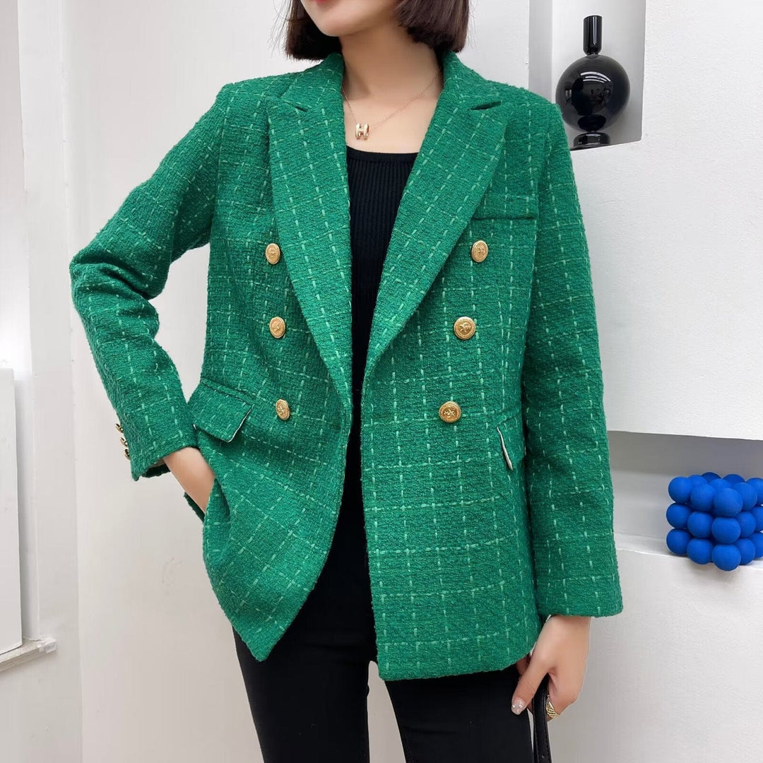 solovedress Women’s Vintage Plaid Tweed Double Breasted Blazer