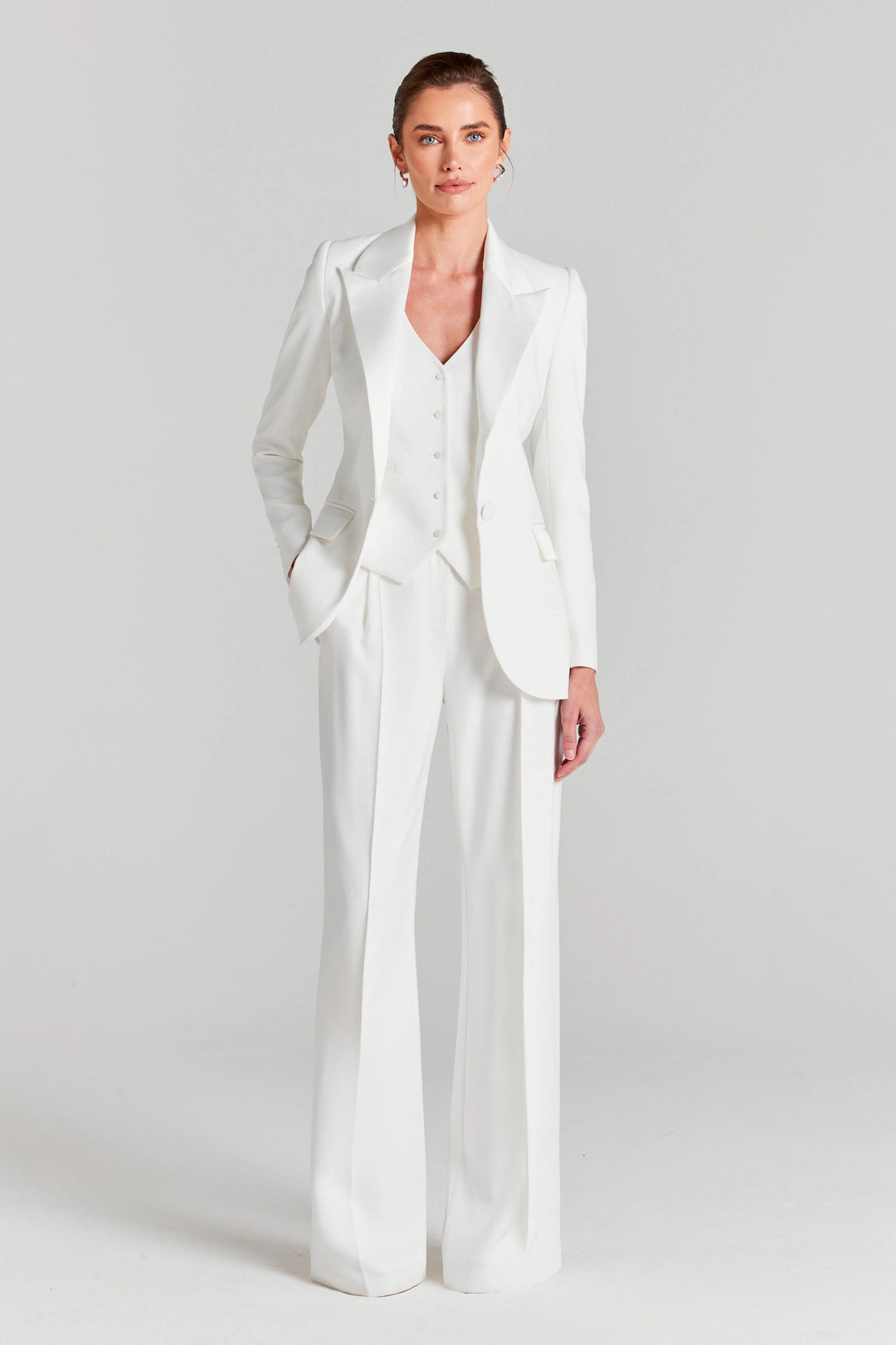 solovedress Women's White 3-Piece Suit Set – Peak Lapel Blazer, Vest & Pants