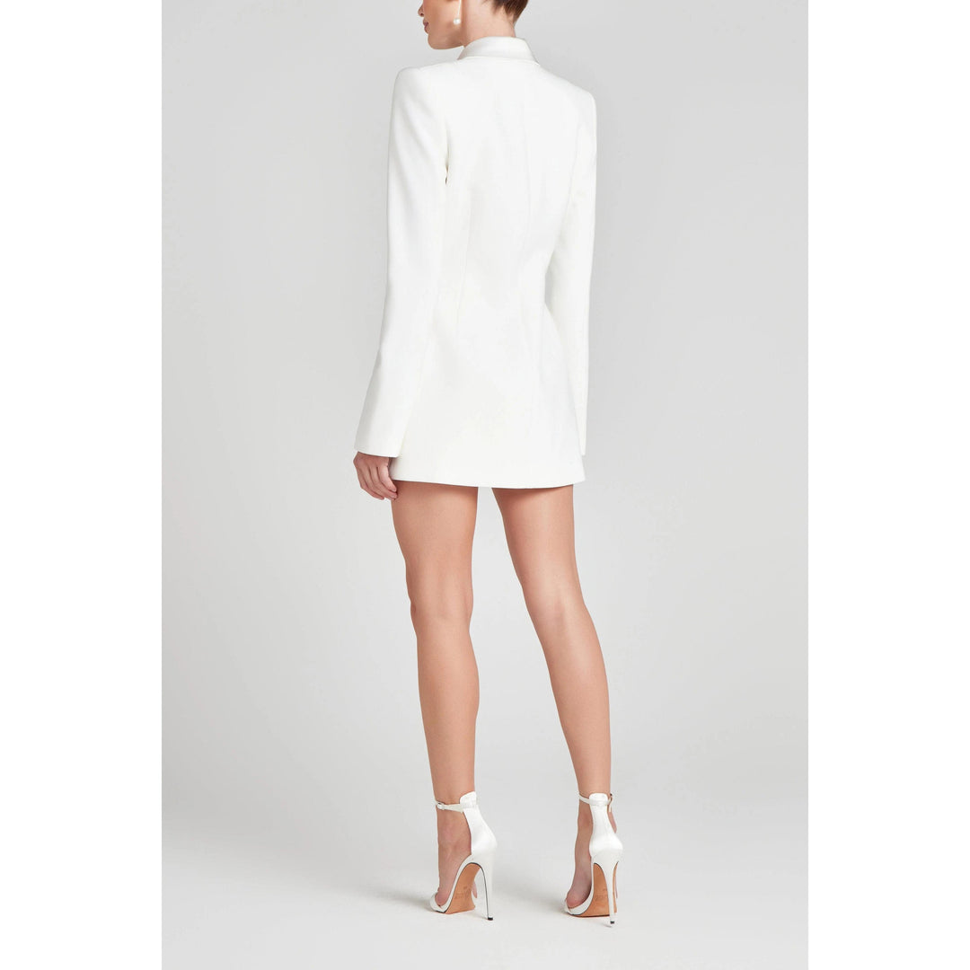 solovedress Women’s White Double Breasted Suit Set – Satin Lapel Blazer & Pants