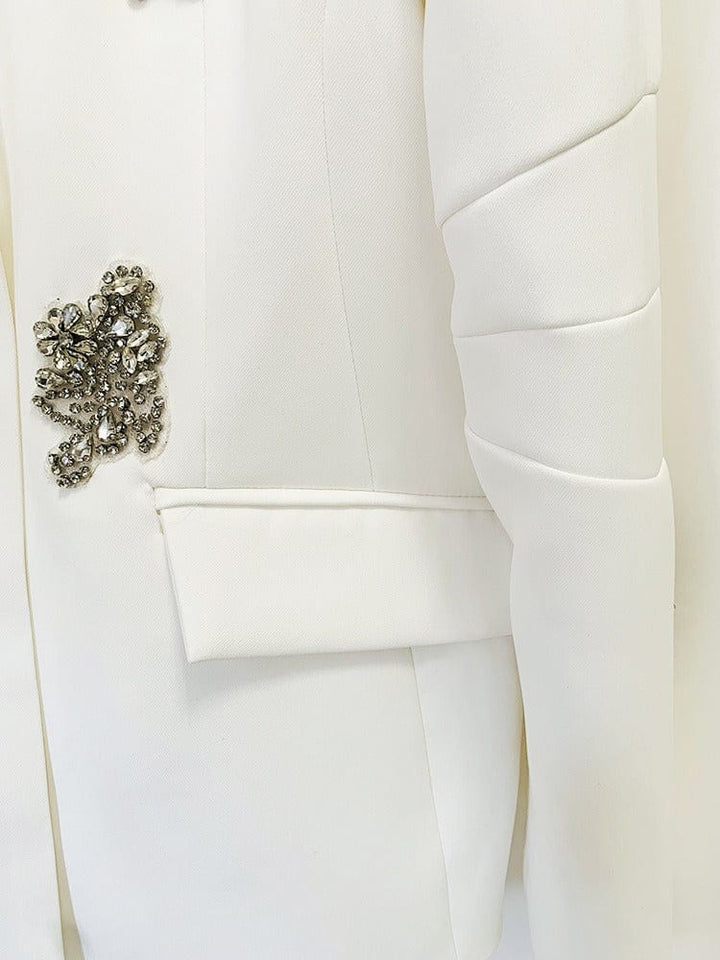 solovedress Women’s White Rhinestone Blazer Pants Suit – Elegant Two-Piece