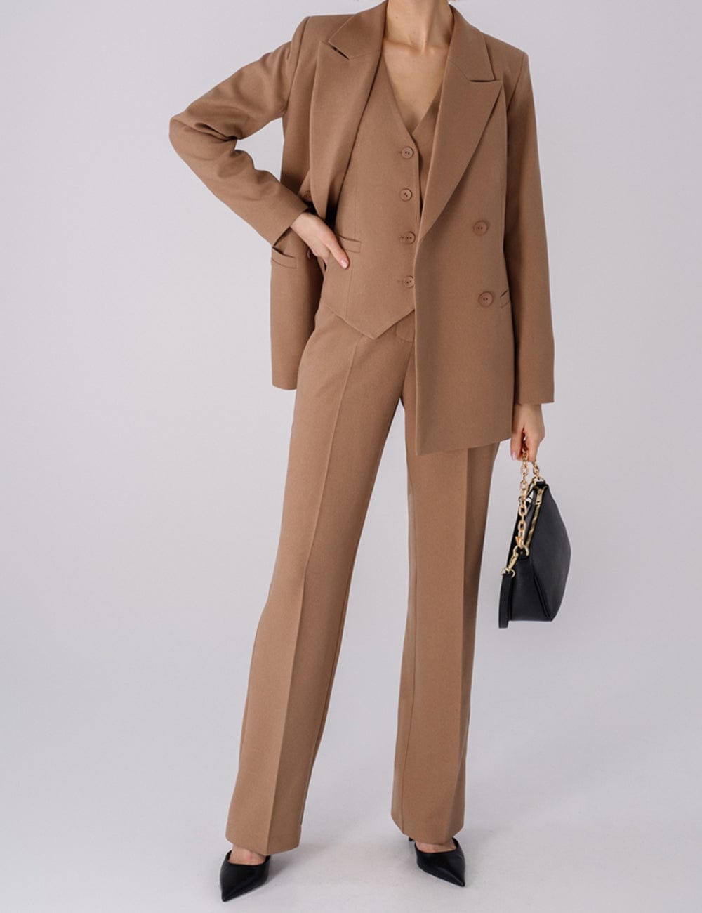 solovedress Women Suit 3Piece Stylish Slim Fit Peak Lapel Biazer (Blazer+Vest+Pants)