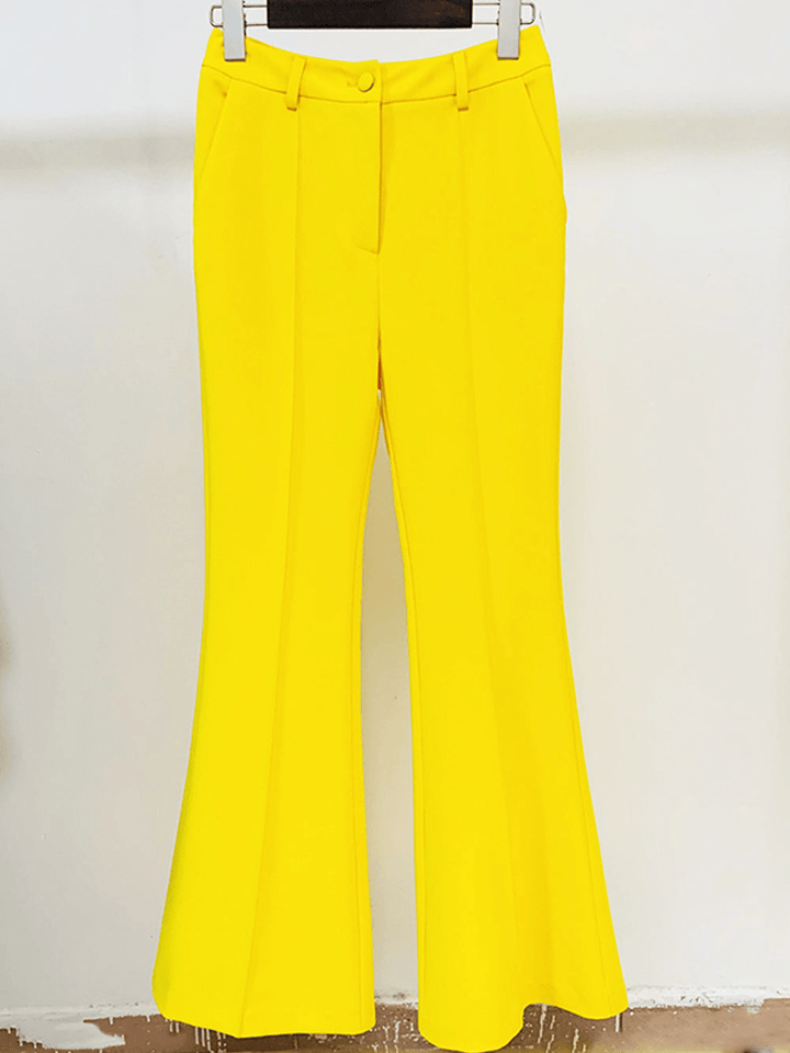 solovedress Yellow 2 Piece Peak Lapel Single Breasted Slim Fit Women's Suit