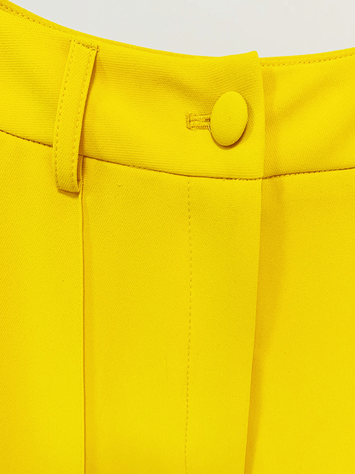 solovedress Yellow 2 Piece Peak Lapel Single Breasted Slim Fit Women's Suit