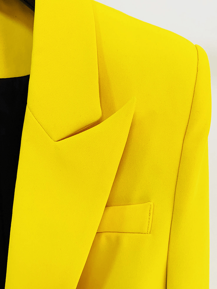 solovedress Yellow 2 Piece Peak Lapel Single Breasted Slim Fit Women's Suit