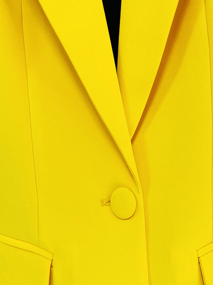 solovedress Yellow 2 Piece Peak Lapel Single Breasted Slim Fit Women's Suit