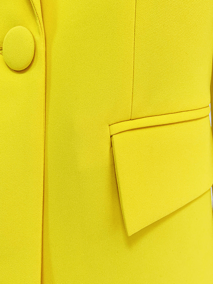 solovedress Yellow 2 Piece Peak Lapel Single Breasted Slim Fit Women's Suit